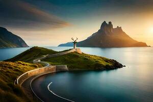 de weg naar Lofoten. ai-gegenereerd foto