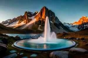 de water fontein in de midden- van de meer is een symbool van de meer. ai-gegenereerd foto