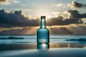 een bericht in een fles Aan de strand. ai-gegenereerd foto