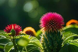 een bloem met helder rood en roze bloemen. ai-gegenereerd foto