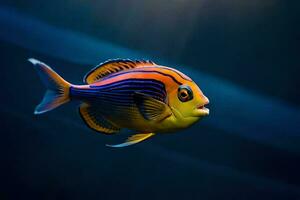 een kleurrijk vis zwemmen in een aquarium. ai-gegenereerd foto