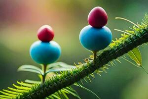 twee blauw en rood ballen Aan een Afdeling. ai-gegenereerd foto