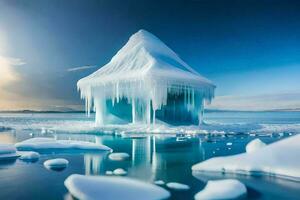 ijs huis Aan de arctisch zee. ai-gegenereerd foto
