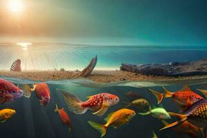 foto behang de lucht, vis, zee, water, de zon, de zee, de lucht. ai-gegenereerd