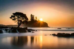 zonsondergang Aan de strand, nieuw Zeeland. ai-gegenereerd foto