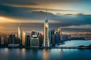 de stad horizon van nieuw york is gezien in deze foto. ai-gegenereerd foto