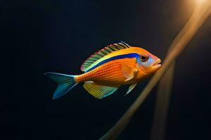 een kleurrijk vis zwemmen in een aquarium. ai-gegenereerd foto