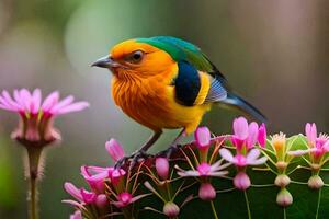 een kleurrijk vogel is neergestreken Aan een fabriek. ai-gegenereerd foto