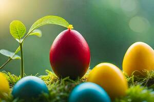 kleurrijk Pasen eieren zijn geregeld in een cirkel. ai-gegenereerd foto