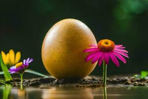 foto behang de ei, bloemen, water, de grond, de grond, de grond, de. ai-gegenereerd