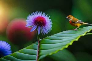 foto behang de zon, bloem, vogel, natuur, de groente, de groen plant, de. ai-gegenereerd