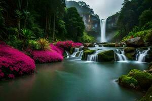 de waterval in de oerwoud. ai-gegenereerd foto