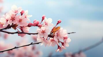 sakura bloemen Aan wazig lucht achtergrond groot copyspace foto