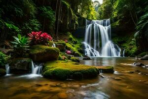 de waterval in de oerwoud. ai-gegenereerd foto