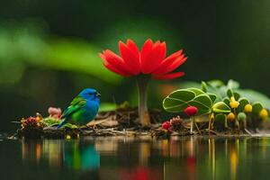 foto behang bloem, water, vogel, bloem, water, vogel, bloem, water, vogel. ai-gegenereerd