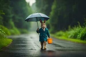 persoon de konijn in de regen. ai-gegenereerd foto