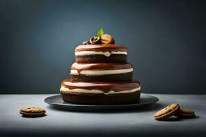 een chocola taart met koekjes Aan top. ai-gegenereerd foto