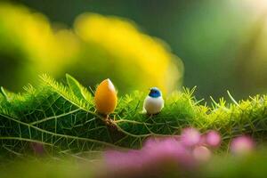 foto behang de lucht, de zon, de bloemen, de vogels, de bladeren, de vogel. ai-gegenereerd