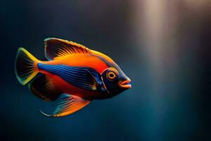 een kleurrijk vis zwemmen in de donker. ai-gegenereerd foto