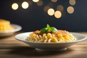 pasta met kaas en basilicum Aan een bord. ai-gegenereerd foto