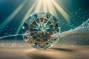 een diamant is wezen bespat door water. ai-gegenereerd foto