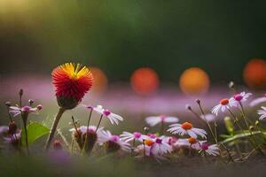 foto behang de zon, bloemen, de veld, de veld, de veld, de veld,. ai-gegenereerd