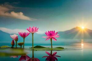 roze lotus bloemen in de water. ai-gegenereerd foto