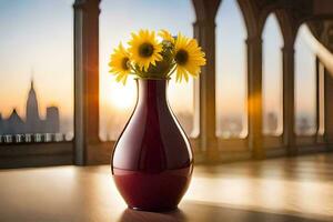zonnebloemen in een vaas. ai-gegenereerd foto