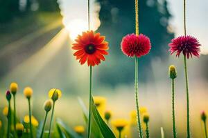 bloemen hangende van een draad in de zon. ai-gegenereerd foto