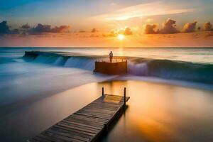 de zonsondergang over- de oceaan. ai-gegenereerd foto