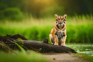 foto behang de Woud, tijger, de zon, de tijger, de tijger, de tijger,. ai-gegenereerd