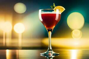 een rood cocktail met een plak van citroen Aan top. ai-gegenereerd foto