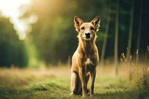 een hond zittend in de gras Aan een zonnig dag. ai-gegenereerd foto