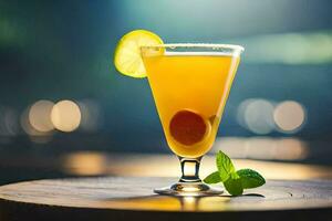 een cocktail met een citroen plak en munt. ai-gegenereerd foto