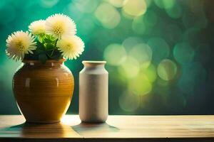 bloemen in een vaas Aan een tafel. ai-gegenereerd foto