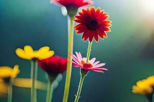 bloemen in de zon, bloemen, de zon, bloemen, de zon, bloemen, de. ai-gegenereerd foto