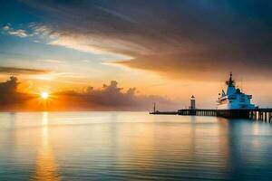 foto behang de lucht, wolken, vuurtoren, de zee, de zon, de zee, de. ai-gegenereerd