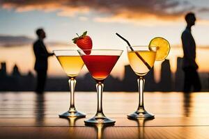 cocktails Aan de op het dak bar. ai-gegenereerd foto
