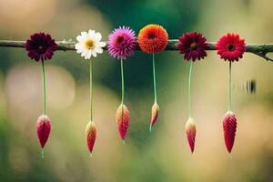 kleurrijk bloemen hangende van een Afdeling. ai-gegenereerd foto