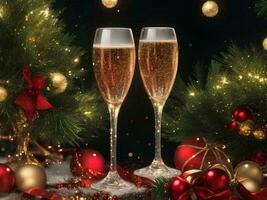 ai generatief Champagne en Kerstmis decoraties foto