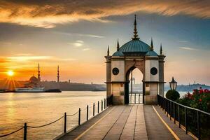 zonsondergang over- de Bosporus. ai-gegenereerd foto