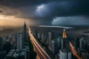 een storm wolken over- nieuw york stad. ai-gegenereerd foto