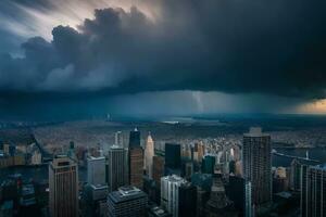 een storm is gezien over- nieuw york stad. ai-gegenereerd foto