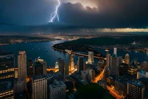 bliksem stakingen over- de stad van Seattle. ai-gegenereerd foto