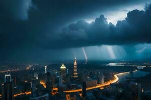 een stormachtig nacht over- nieuw york stad. ai-gegenereerd foto