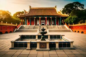 de Chinese tempel in de ochtend- licht. ai-gegenereerd foto