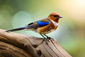 een klein vogel met een blauw en wit hoofd. ai-gegenereerd foto