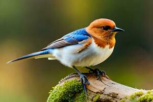 een klein vogel met een blauw en wit hoofd. ai-gegenereerd foto