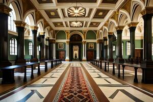 de hal van gerechtigheid in de oud rechtbank huis in Londen. ai-gegenereerd foto