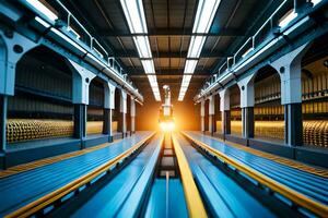 een lang tunnel met een helder licht schijnend door het. ai-gegenereerd foto